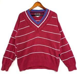 VTG Dover Mariner Arrow Medium V-Neck Oversized Sweater Nautical Striped Coastal